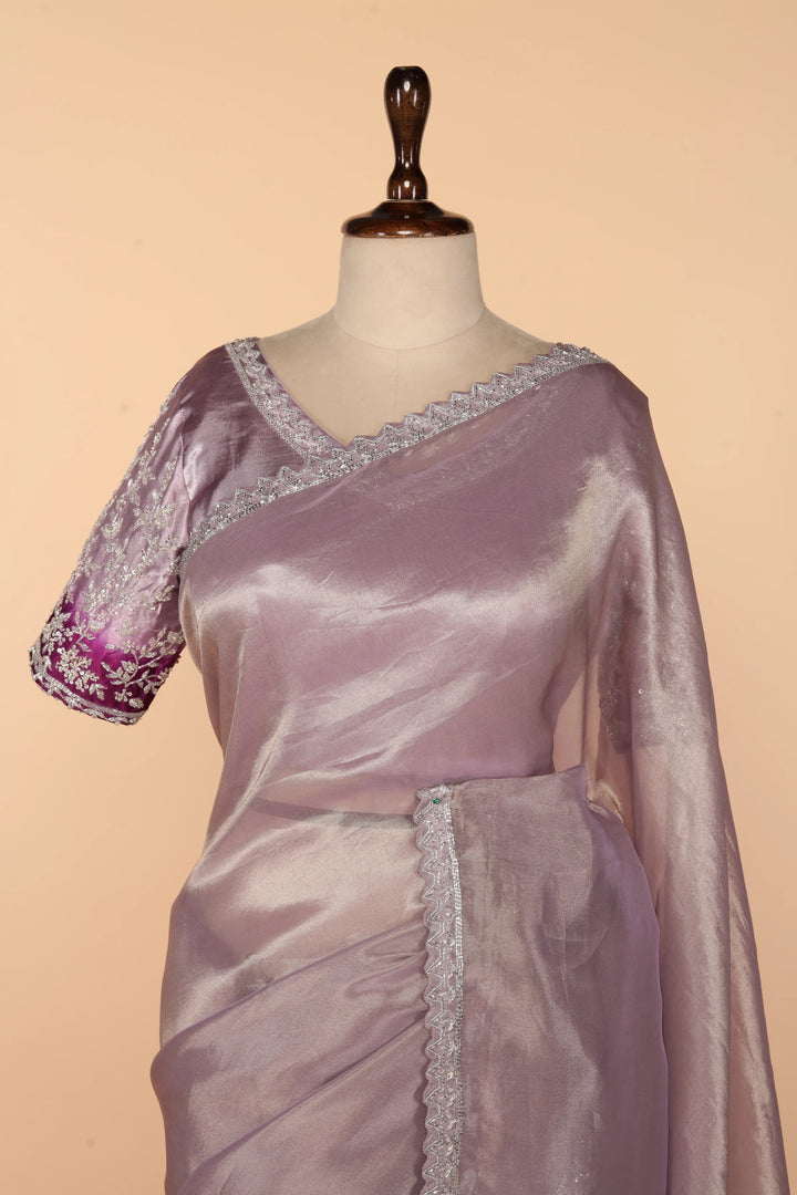 Lavender Tissue Saree with Silver Cutdana Work