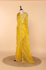 Load image into Gallery viewer, Sunshine Yellow Organza Lehariya Saree with Gota Patti &amp; Pearl Border
