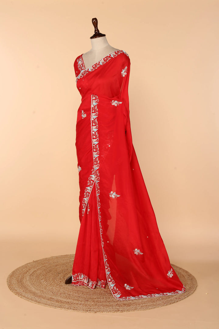 Red Abutai Silk Saree with Pita & Sequin Work