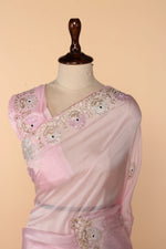 Load image into Gallery viewer, Baby Pink Abutai Silk Saree with Pita &amp; Appliqué Work
