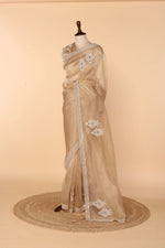 Load image into Gallery viewer, Ivory-Gold Tissue Saree with Jewellery-Style Design
