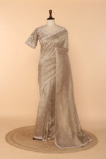 Load image into Gallery viewer, Copper Tissue Saree with Sequin, Zardosi &amp; Multicolour Bead Work
