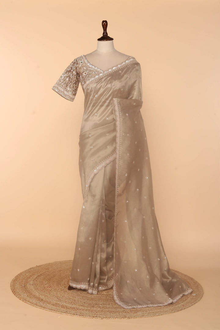 Copper Tissue Saree with Sequin, Zardosi & Multicolour Bead Work