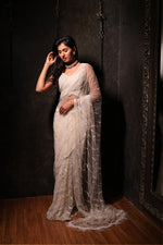 Load image into Gallery viewer, Ivory Net Saree with Heavy Moti Work
