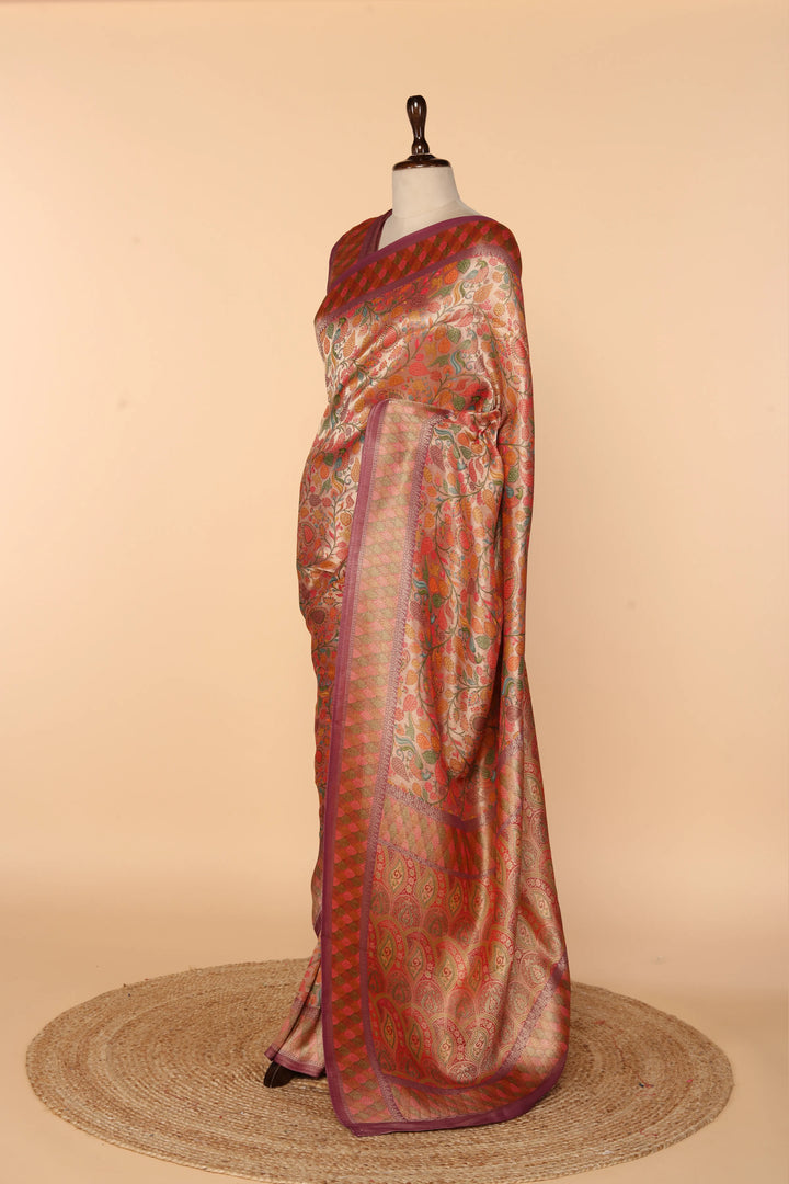 Purplish-Gold Banarasi Silk Saree with Minakari Weaving