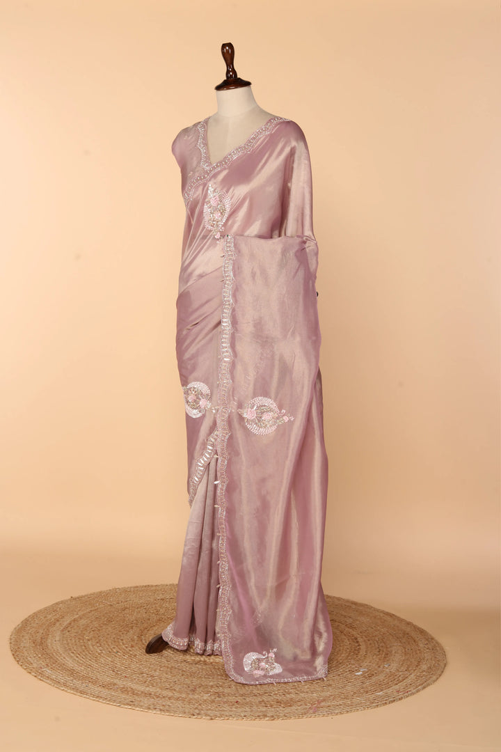 Lilac Georgette Tissue Saree with 3D Sequin, Stone & Cutdana Work