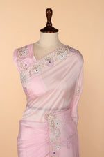 Load image into Gallery viewer, Baby Pink Abutai Silk Saree with Pita &amp; Appliqué Work

