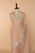 Load image into Gallery viewer, Peach Tissue Crush Saree with 3D Sequin &amp; Bead Work
