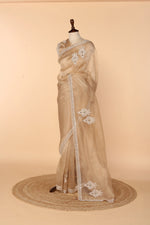 Load image into Gallery viewer, Ivory-Gold Tissue Saree with Jewellery-Style Design
