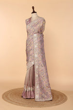 Load image into Gallery viewer, Lavender Banarasi Saree with Frilled Pleats, Side Slit &amp; Dori-Sequin Border
