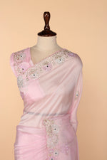 Load image into Gallery viewer, Baby Pink Abutai Silk Saree with Pita &amp; Appliqué Work
