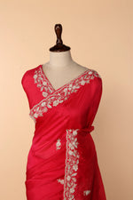 Load image into Gallery viewer, Coral Pink Abutai Silk Saree with Bead, Pearl &amp; Sequin Work
