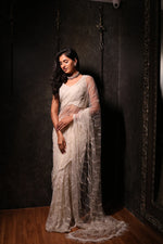 Load image into Gallery viewer, Ivory Net Saree with Heavy Moti Work
