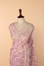 Load image into Gallery viewer, Lavender Tissue Saree with 3D Sequin &amp; Cutdana Work
