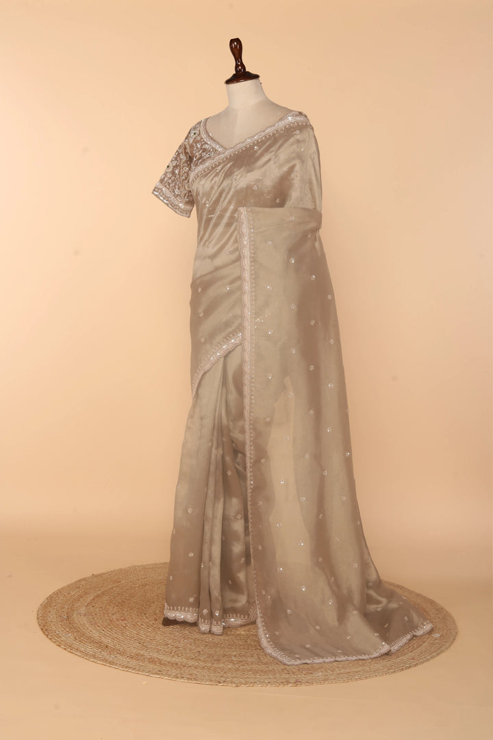 Copper Tissue Saree with Sequin, Zardosi & Multicolour Bead Work