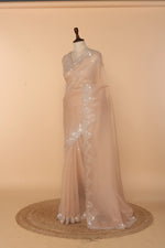 Load image into Gallery viewer, Peach Tissue Crush Saree with 3D Sequin &amp; Bead Work
