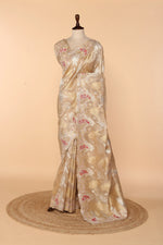 Load image into Gallery viewer, Beige-Gold Banarasi Tissue Saree with Mixed Embroidery (Pita Dori, Gota Patti &amp; French Knot)

