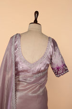 Load image into Gallery viewer, Lavender Tissue Saree with Silver Cutdana Work
