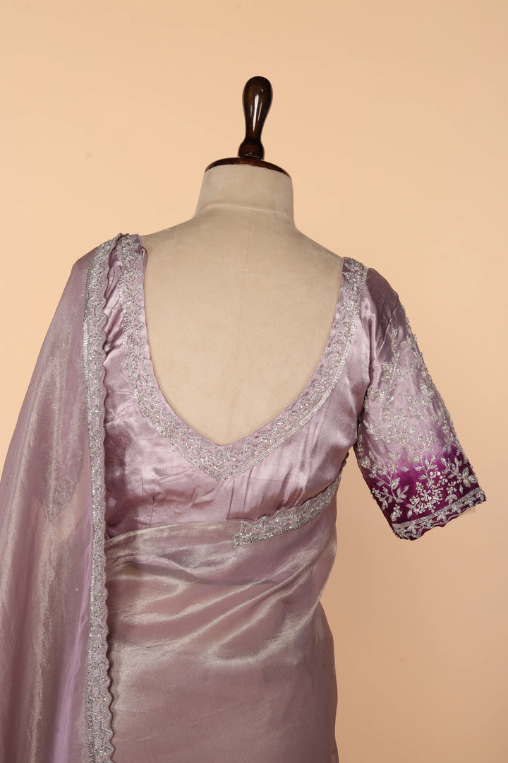 Lavender Tissue Saree with Silver Cutdana Work
