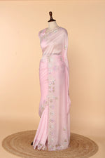 Load image into Gallery viewer, Baby Pink Abutai Silk Saree with Pita &amp; Appliqué Work
