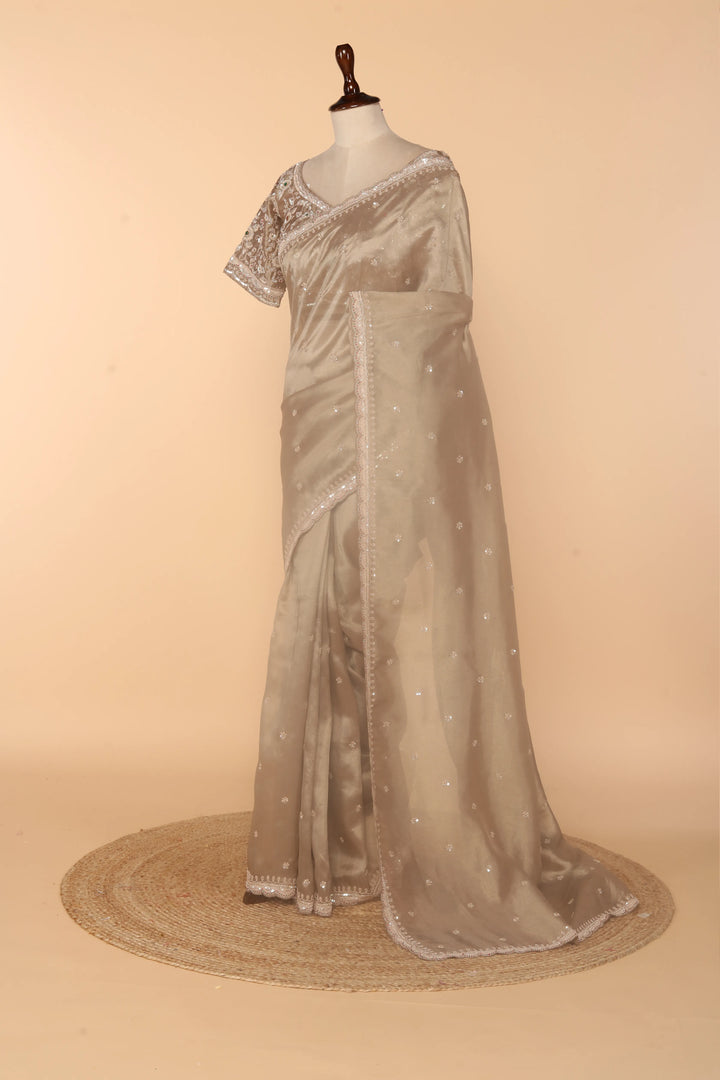 Copper Tissue Saree with Sequin, Zardosi & Multicolour Bead Work