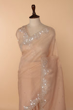 Load image into Gallery viewer, Peach Tissue Crush Saree with 3D Sequin &amp; Bead Work
