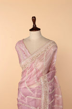 Load image into Gallery viewer, Lavender Tissue Saree with 3D Sequin &amp; Cutdana Work
