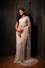 Load image into Gallery viewer, Ivory Net Saree with Heavy Moti Work
