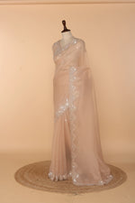 Load image into Gallery viewer, Peach Tissue Crush Saree with 3D Sequin &amp; Bead Work
