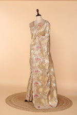 Load image into Gallery viewer, Beige-Gold Banarasi Tissue Saree with Mixed Embroidery (Pita Dori, Gota Patti &amp; French Knot)
