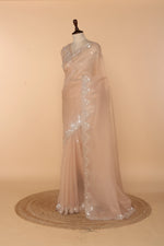 Load image into Gallery viewer, Peach Tissue Crush Saree with 3D Sequin &amp; Bead Work
