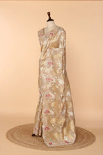 Load image into Gallery viewer, Beige-Gold Banarasi Tissue Saree with Mixed Embroidery (Pita Dori, Gota Patti &amp; French Knot)
