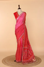 Load image into Gallery viewer, Red-Orange-Rani Upada Silk Saree with Bandhej Print, Zardosi, Abla &amp; Gota Patti Work
