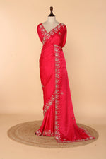Load image into Gallery viewer, Classic Red Abutai Silk Saree with Pearl, Cutdana, Zardosi &amp; Sequin Work
