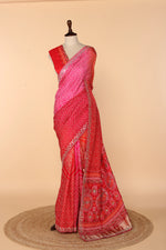 Load image into Gallery viewer, Red-Orange-Rani Upada Silk Saree with Bandhej Print, Zardosi, Abla &amp; Gota Patti Work

