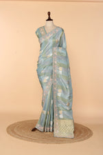 Load image into Gallery viewer, Majestic Blue Banarasi Tissue Saree with Pita, Zardosi &amp; Cutdana Work

