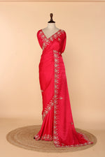 Load image into Gallery viewer, Classic Red Abutai Silk Saree with Pearl, Cutdana, Zardosi &amp; Sequin Work
