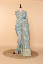 Load image into Gallery viewer, Majestic Blue Banarasi Tissue Saree with Pita, Zardosi &amp; Cutdana Work
