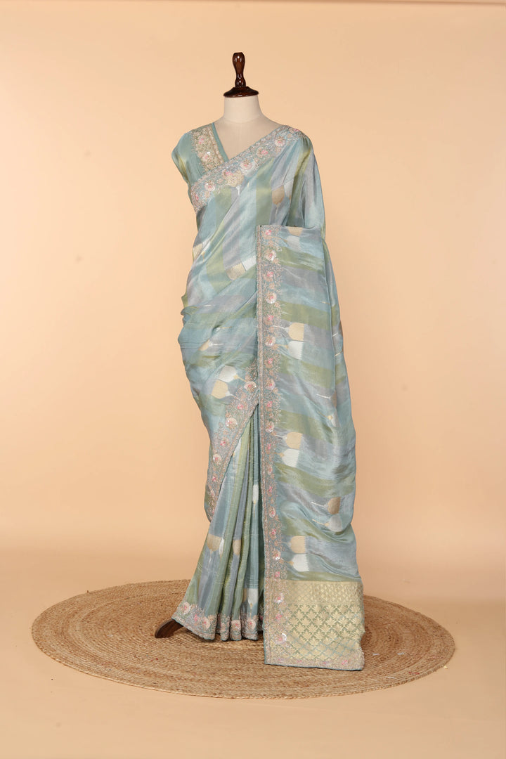 Majestic Blue Banarasi Tissue Saree with Pita, Zardosi & Cutdana Work