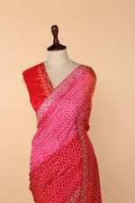 Load image into Gallery viewer, Red-Orange-Rani Upada Silk Saree with Bandhej Print, Zardosi, Abla &amp; Gota Patti Work
