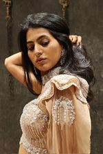 Load image into Gallery viewer, Champagne Gold Indowestern Set with Appliqué, Kardana &amp; Moti Work
