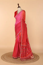 Load image into Gallery viewer, Red-Orange-Rani Upada Silk Saree with Bandhej Print, Zardosi, Abla &amp; Gota Patti Work
