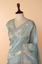 Load image into Gallery viewer, Majestic Blue Banarasi Tissue Saree with Pita, Zardosi &amp; Cutdana Work
