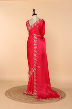 Load image into Gallery viewer, Classic Red Abutai Silk Saree with Pearl, Cutdana, Zardosi &amp; Sequin Work
