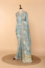 Load image into Gallery viewer, Majestic Blue Banarasi Tissue Saree with Pita, Zardosi &amp; Cutdana Work
