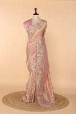 Load image into Gallery viewer, Powder Pink Banarasi Organza Saree with Multicolour Thread, Dori &amp; Sequin Work
