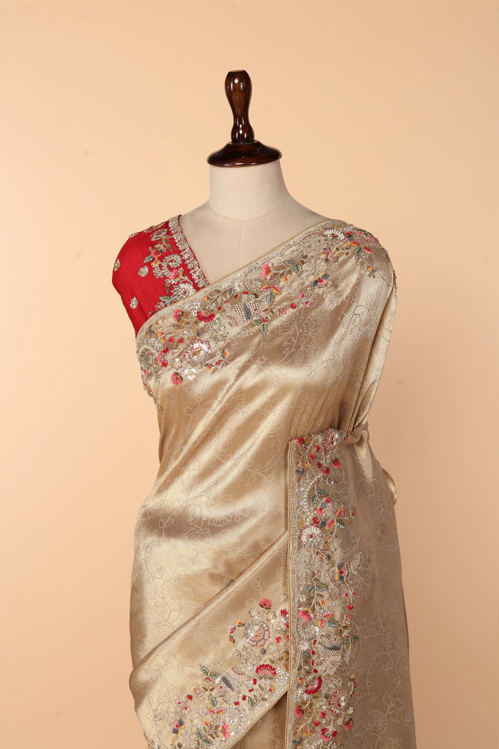 Honey Gold Banarasi Silk Saree with Marodi, Resham & Sequin Work