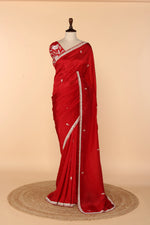 Load image into Gallery viewer, Red Abutai Silk Saree with Pearl, Pita &amp; Cutdana Work
