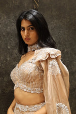 Load image into Gallery viewer, Champagne Gold Indowestern Set with Appliqué, Kardana &amp; Moti Work
