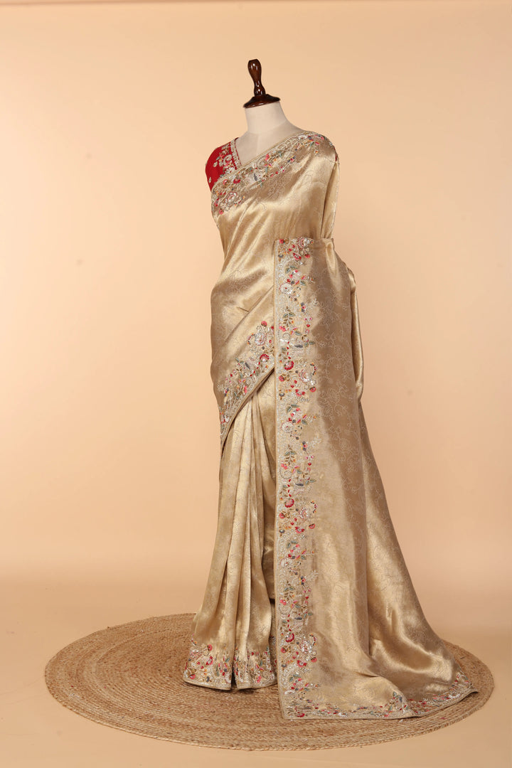 Honey Gold Banarasi Silk Saree with Marodi, Resham & Sequin Work
